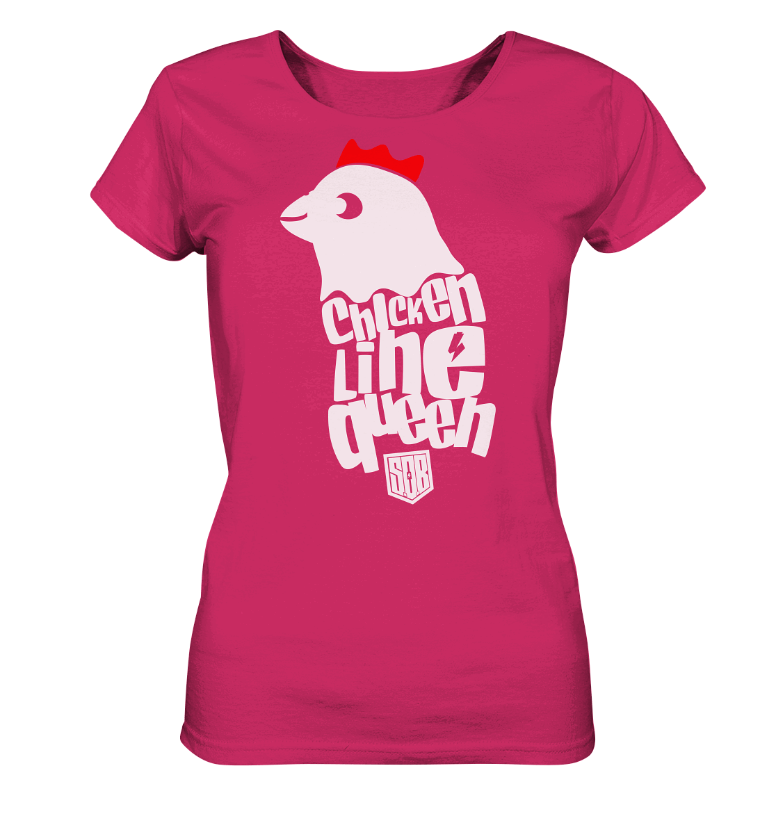 Shirtigo Lady-Shirts Raspberry / S Chicken Line - Queen Weiß - Ladies Organic Shirt E-Bike-Community