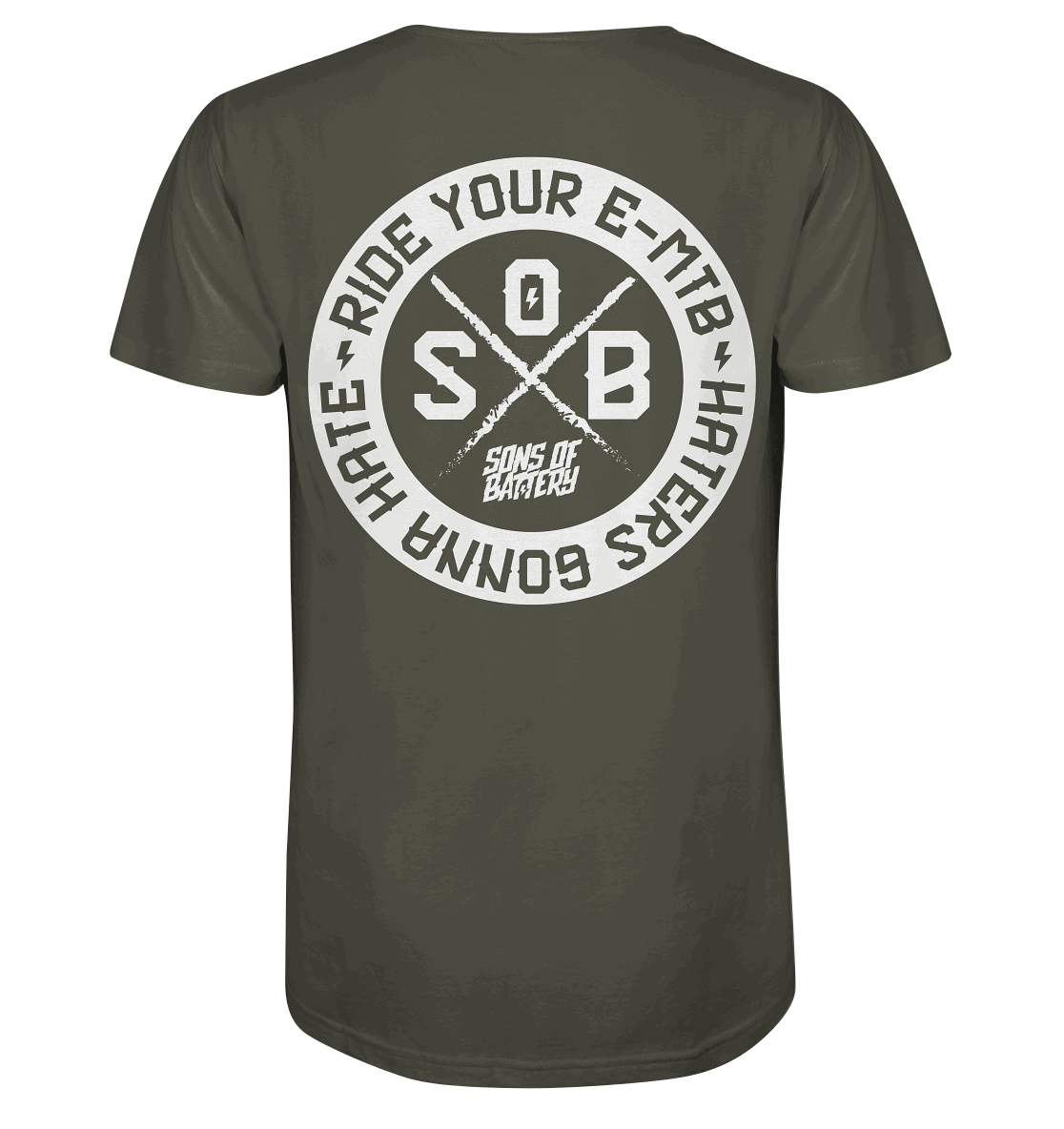 Shirtigo Unisex-Shirts Khaki / XS Haters gonna Hate - Back Print - Organic Shirt (Flip Label) E-Bike-Community