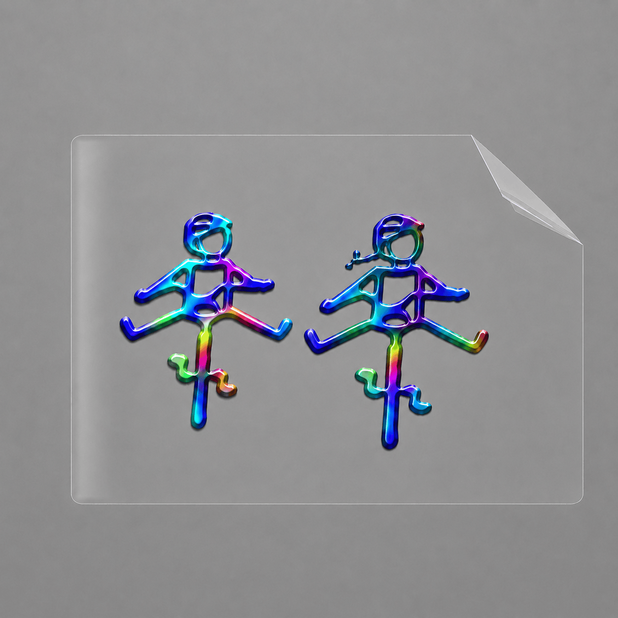 Sons of Battery® - E-MTB Brand & Community Folien & Sticker 1x Helmut & Helmine / Rainbow (Druck) Helmut & Helmine - 2 x 2,5 cm UV Aufkleber - "Männchen mit Fahrrad und ausgestreckten Beinen" E-Bike-Community