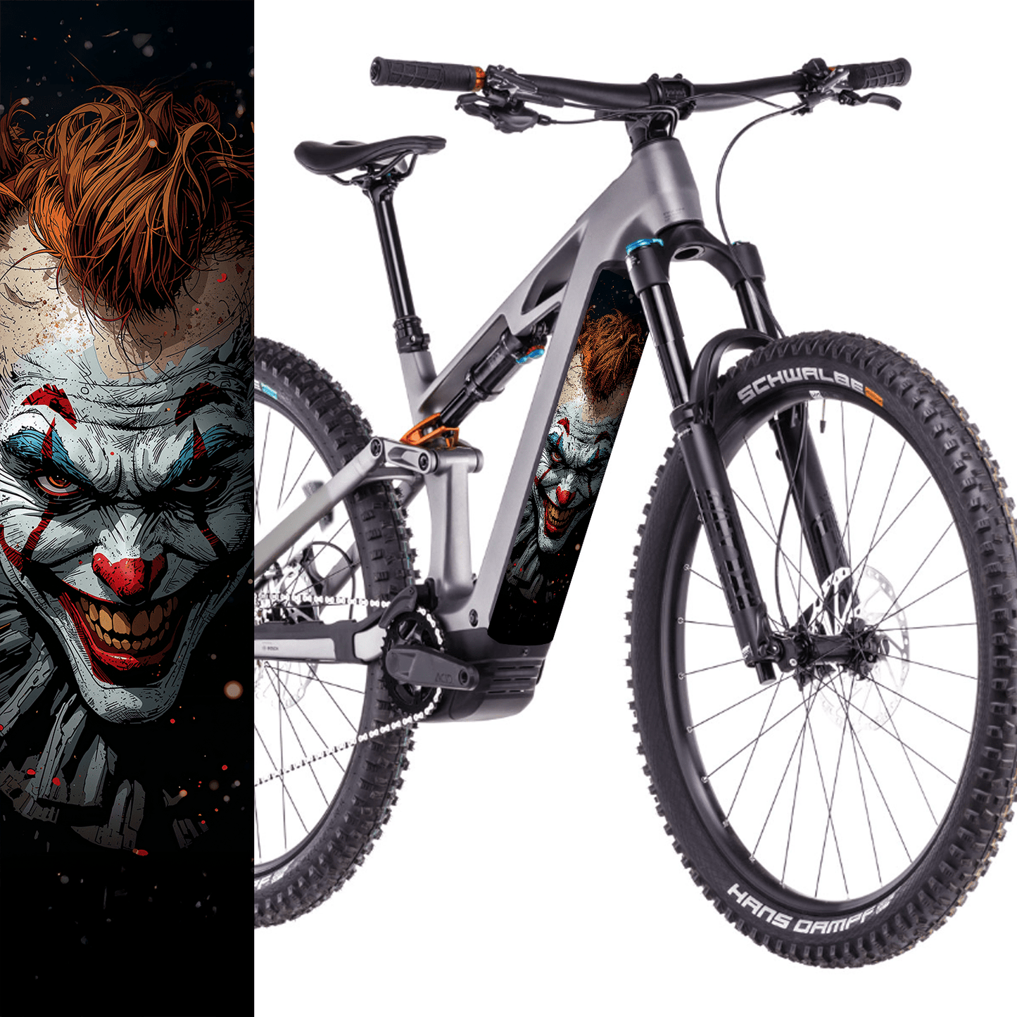 Sons of Battery® - E-MTB Brand & Community Folien & Sticker 48 cm x 12 cm / Clown 2 Clown 2 - Akku Abdeckung Cover Universal / Schutzfolie / für alle E-Bikes E-Bike-Community
