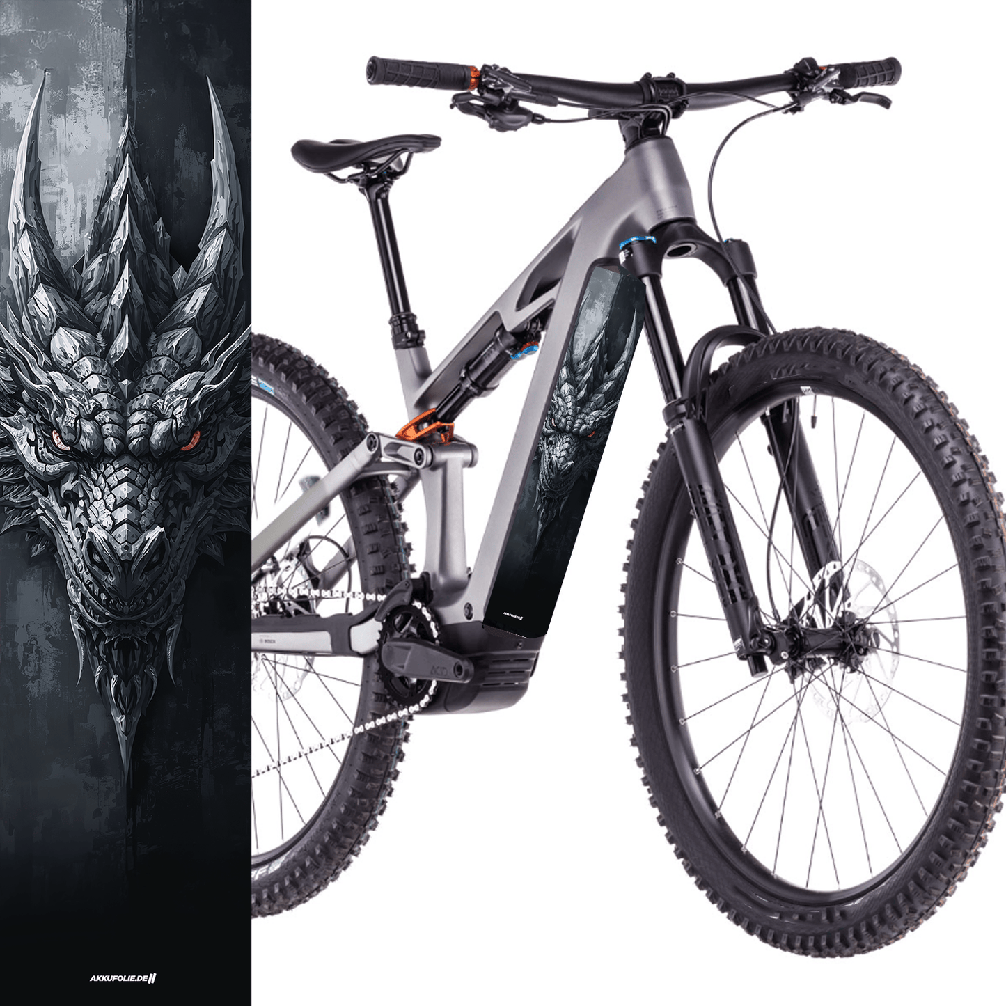 Sons of Battery® - E-MTB Brand & Community Folien & Sticker 48 cm x 12 cm Drache / Dragon Sticker - Akku Abdeckung Cover Sticker Universal / Schutzfolie / für alle E-Bikes, Cube co. E-Bike-Community