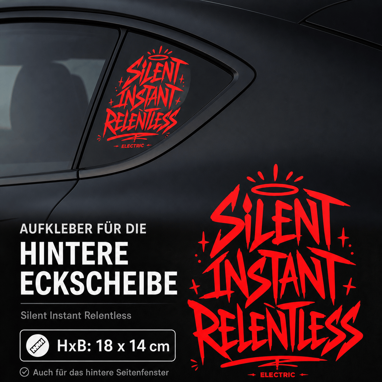 Sons of Battery® - E-MTB Brand & Community Folien & Sticker Rot / 18x14 cm SILENT INSTANT RELENTLESS - Kreativer Vinyl-Aufkleber für deine Heckscheibe / Seitenscheibe uvm. z.B Tesla E-Bike-Community