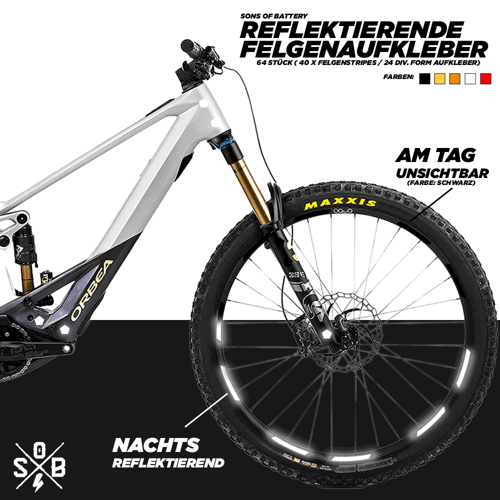 felgenrandaufkleber rennrad 64 / 32 Reflektierendes Set für 26/27,5/28 / 29 Zoll Fahrradfelge - Er – Sons of Battery®