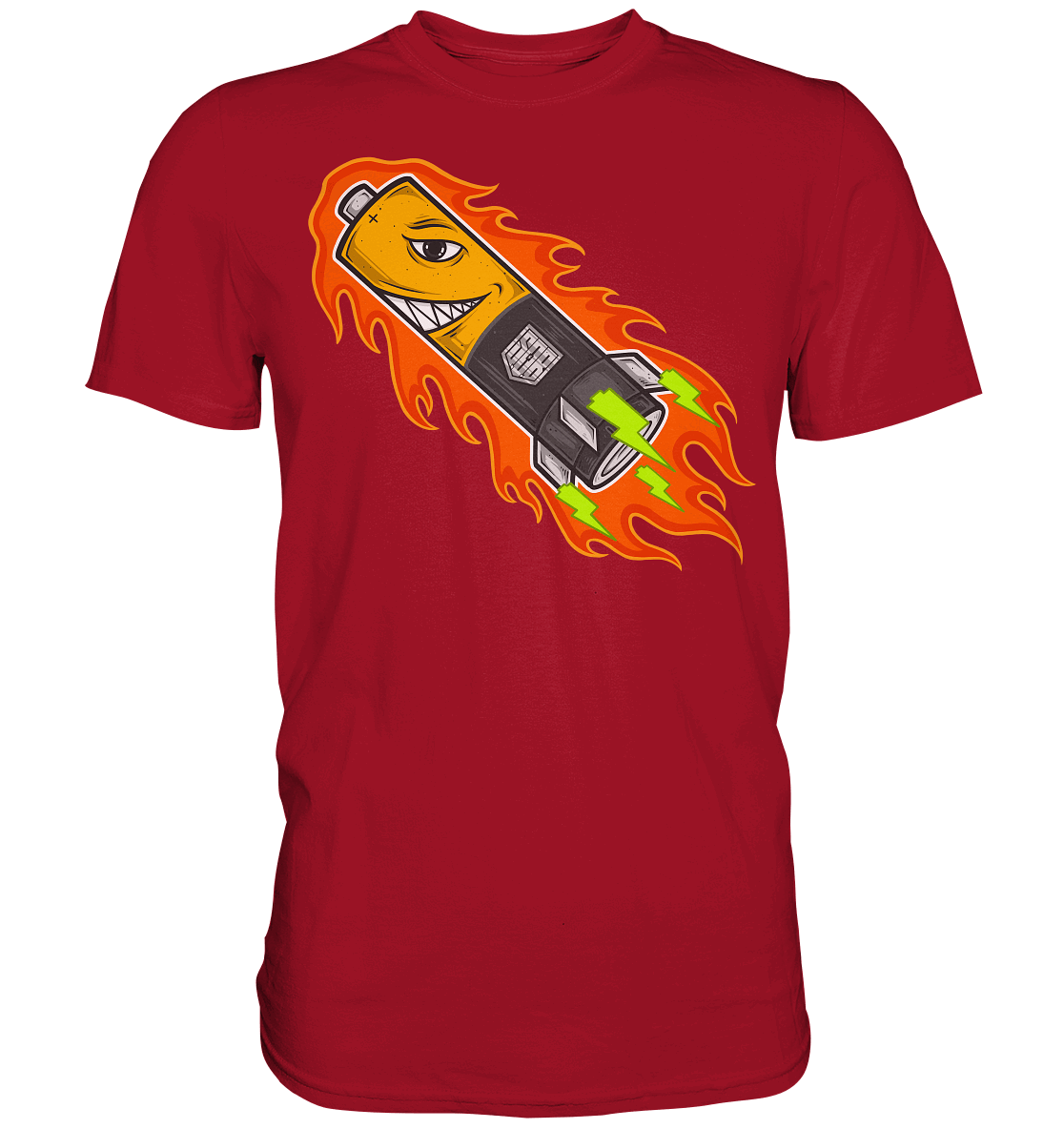 Sons of Battery® - E-MTB Brand & Community Unisex-Shirts Classic Red / S Original Russel Athletics Uphill Classic Shirt - bis 4XL -140cm Umfang - Ohne Flip Label am Bund E-Bike-Community