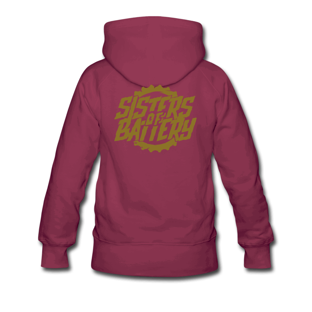 SPOD Frauen Premium Hoodie Bordeaux / S Sisters of Battery - GOLD EDITION - Frauen Premium Hoodie E-Bike-Community