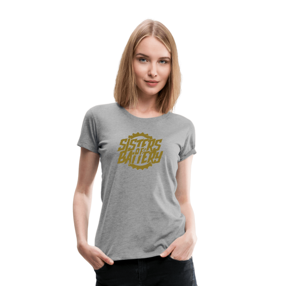 SPOD Frauen Premium T-Shirt Grau meliert / S Sisters of Battery - Signature GOLD Edition - Frauen Premium T-Shirt E-Bike-Community