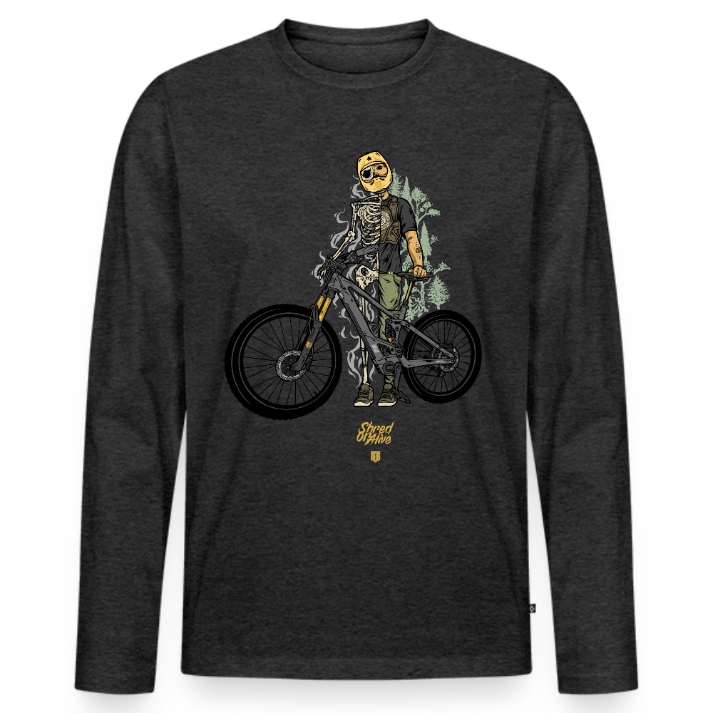 SPOD Männer Premium Bio Langarmshirt Anthrazit meliert / S Shred or Alive (DTG) - Männer Premium Langarmshirt E-Bike-Community