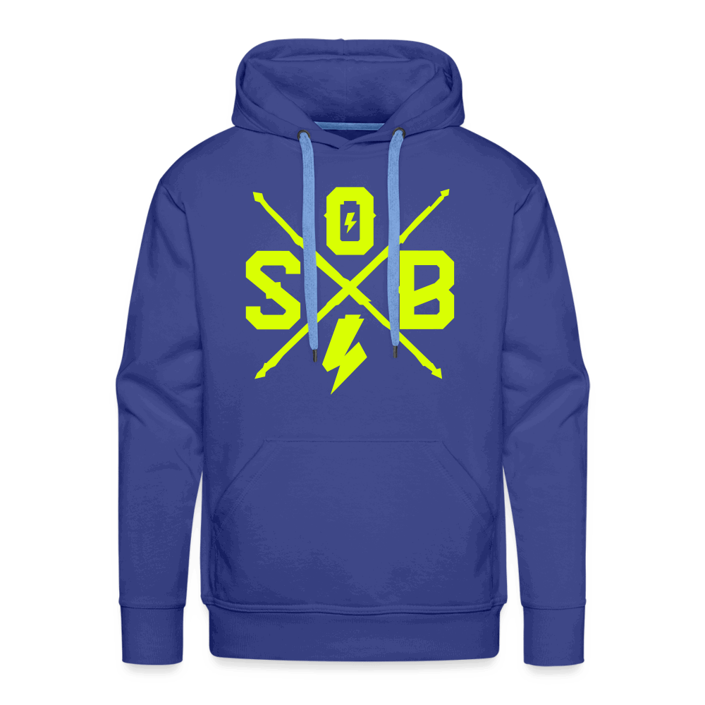 SPOD Männer Premium Hoodie Königsblau / S Cross Flash - Neongelb -Men’s Premium Hoodie E-Bike-Community