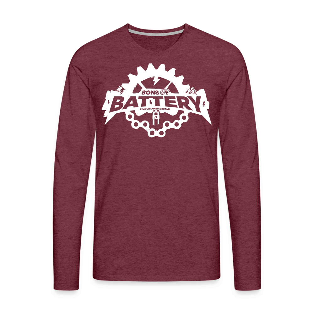 SPOD Männer Premium Langarmshirt Bordeauxrot meliert / S Rough Skull (DTG) Premium Langarmshirt E-Bike-Community