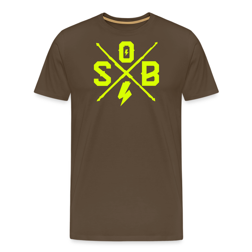 SPOD Männer Premium T-Shirt | Spreadshirt 812 Edelbraun / S Cross - Neongelb - Männer Premium T-Shirt E-Bike-Community