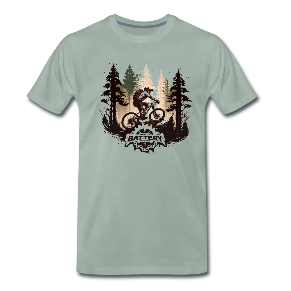 SPOD Männer Premium T-Shirt | Spreadshirt 812 Graugrün / S Freedom Mountainbike White - Männer Premium T-Shirt E-Bike-Community