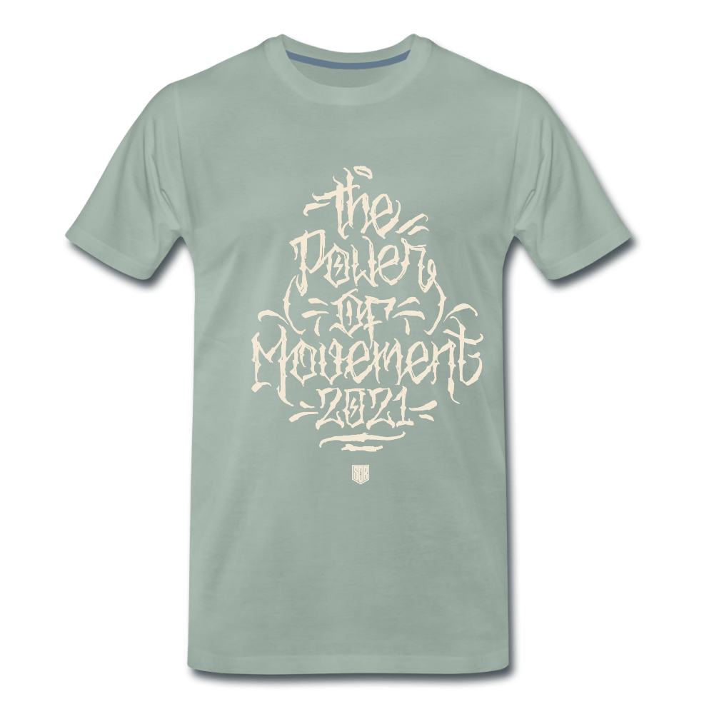 SPOD Männer Premium T-Shirt | Spreadshirt 812 Graugrün / S The Power of Movement - Front -Männer Premium T-Shirt E-Bike-Community