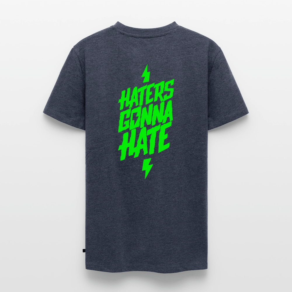 SPOD Männer Premium T-Shirt | Spreadshirt 812 Jeansblau / S Haters gonna Hate - Neongrün - Männer Premium T-Shirt E-Bike-Community