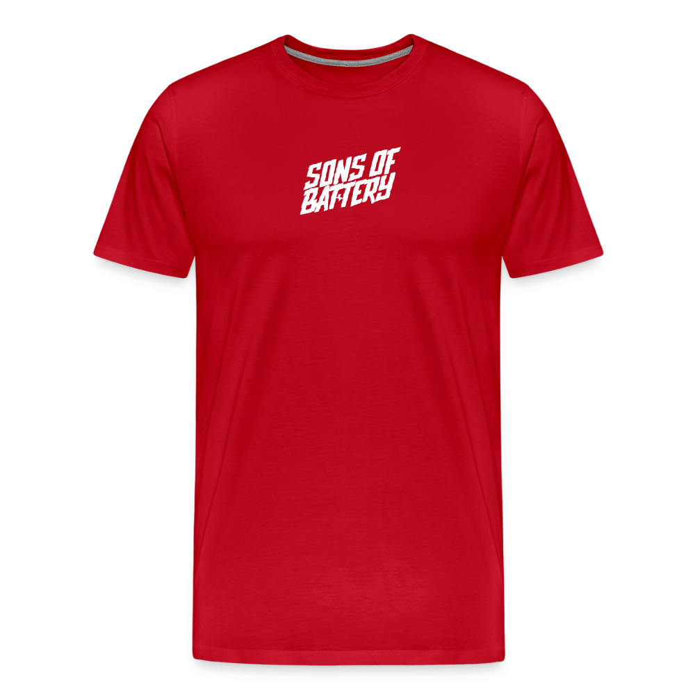 SPOD Männer Premium T-Shirt | Spreadshirt 812 Rot / S Signature - White Flock - Männer Premium T-Shirt E-Bike-Community