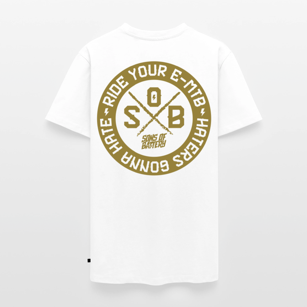SPOD Männer Premium T-Shirt | Spreadshirt 812 Weiß / S "Haters" - Gold - Sons of Battery - Männer Premium T-Shirt E-Bike-Community