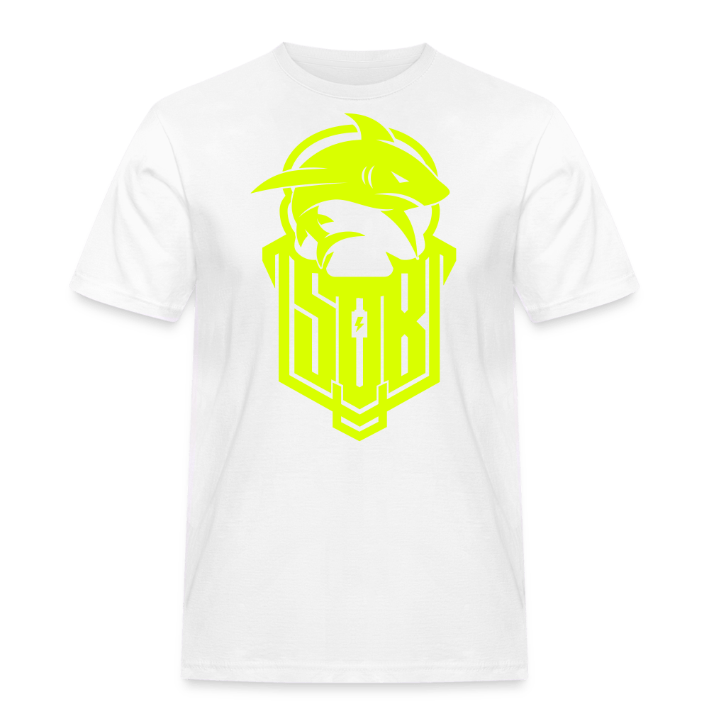 SPOD Männer Workwear T-Shirt weiß / S Hai Bike - Neongelb - Workwear T-Shirt E-Bike-Community