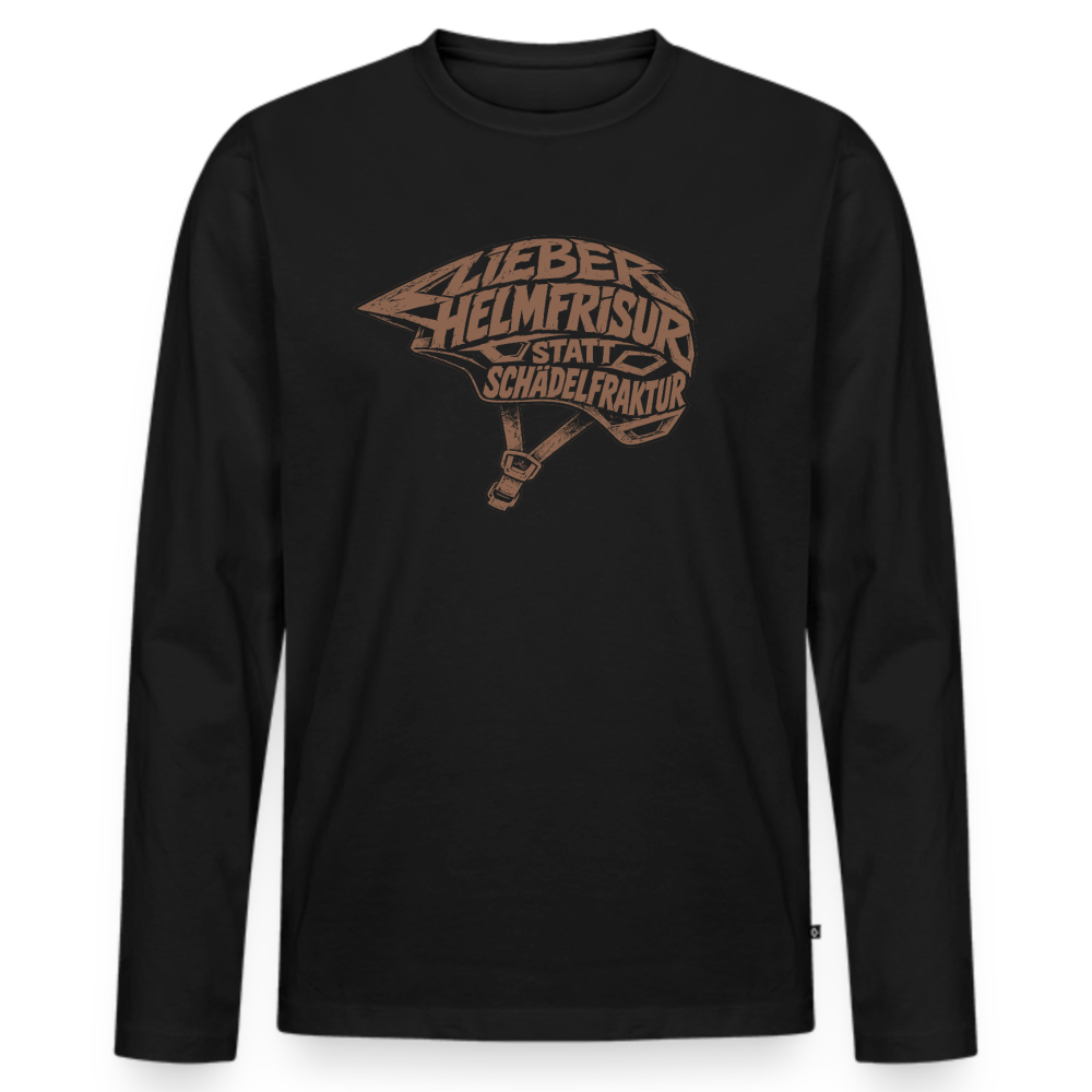 Spreadconnect Männer Premium Bio Langarmshirt Schwarz / XS Lieber Helmfrisur statt Schädelfraktur - Männer Premium Bio Langarmshirt E-Bike-Community