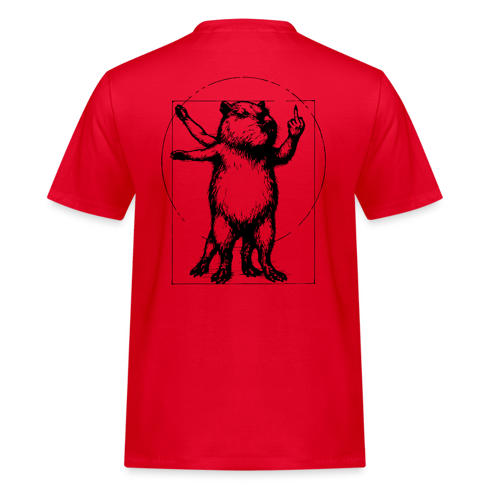 Spreadconnect Männer Workwear T-Shirt Rot / S Das vitruvianische freche Capybara - Männer Workwear T-Shirt E-Bike-Community