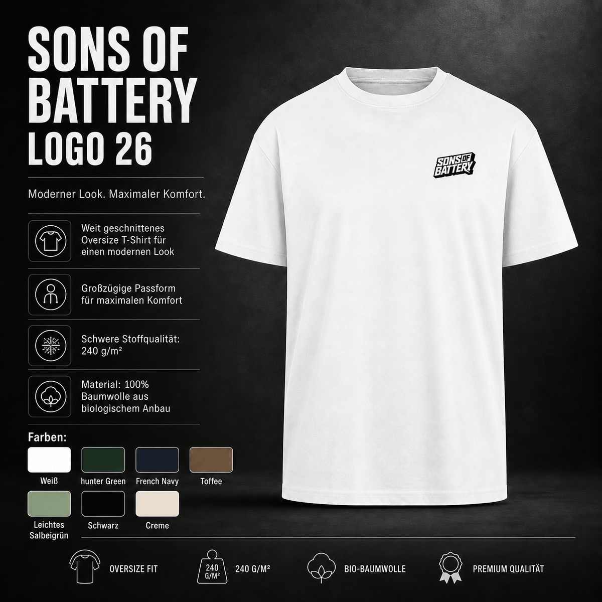 Spreadconnect Oversized Heavyweight Unisex T-Shirt Sons of Battery Logo 26 - Oversized Heavyweight Unisex T-Shirt E-Bike-Community