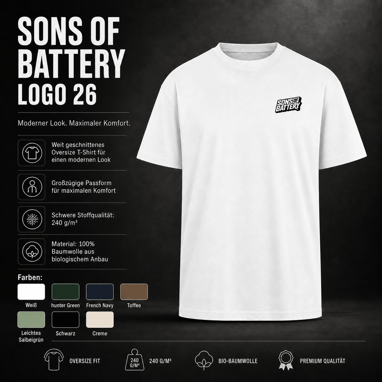 Spreadconnect Oversized Heavyweight Unisex T-Shirt Sons of Battery Logo 26 - Oversized Heavyweight Unisex T-Shirt E-Bike-Community