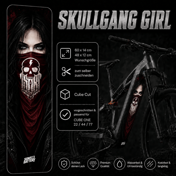 Sons of Battery® - E-MTB Brand & Community Folien & Sticker SKULLGANG GIRL-  Akku Abdeckung Cover Universal / Cube E-Bike-Community