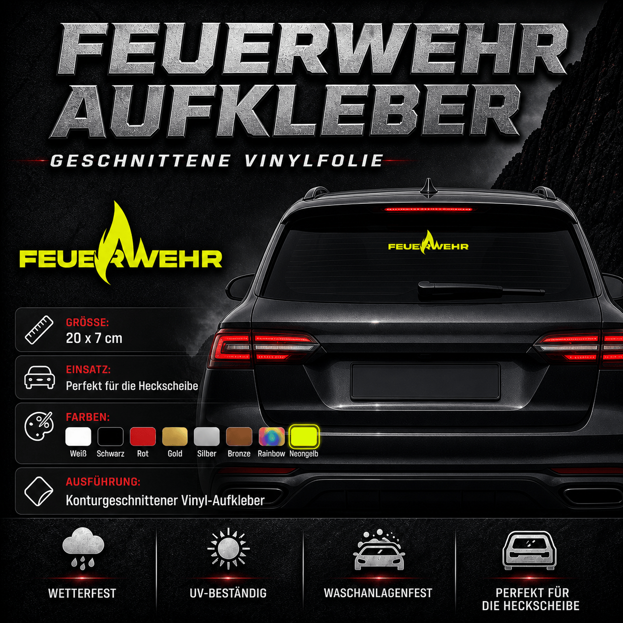 Sons of Battery - E-MTB Brand & Community 20 x 7 cm (perfekt für die Heckscheibe) / Neongelb / Außenverklebt Feuerwehr Vinyl Aufkleber für die Heckscheibe E-Bike-Community