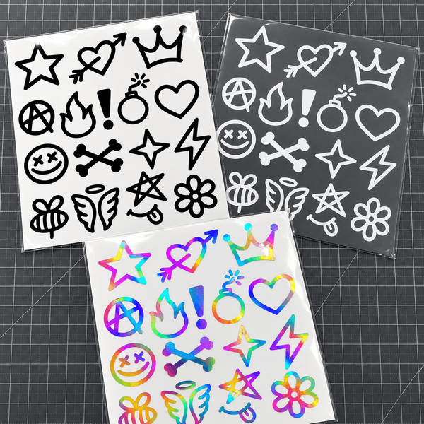Mini Icons Folienset in Schwarz, Weiß und Rainbow – Blattgröße 11 × 9 cm