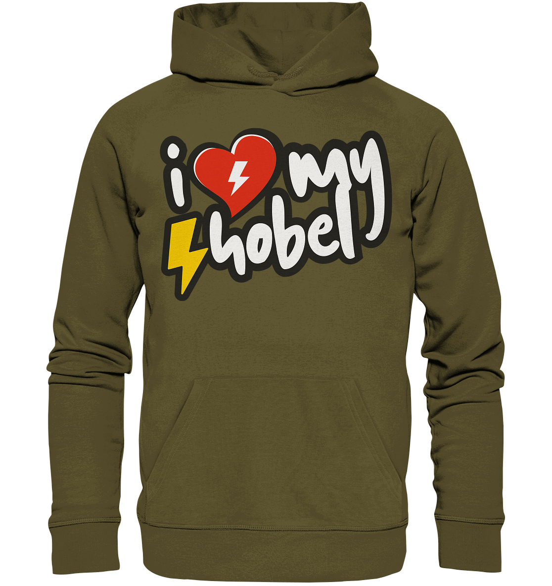 Shirtigo Hoodies British Khaki / XS I Love my Hobel - (Flip Label) - Organic Hoodie E-Bike-Community