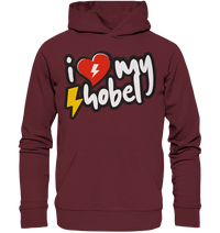 Shirtigo Hoodies Burgundy / XS I Love my Hobel - (Flip Label) - Organic Basic Hoodie E-Bike-Community