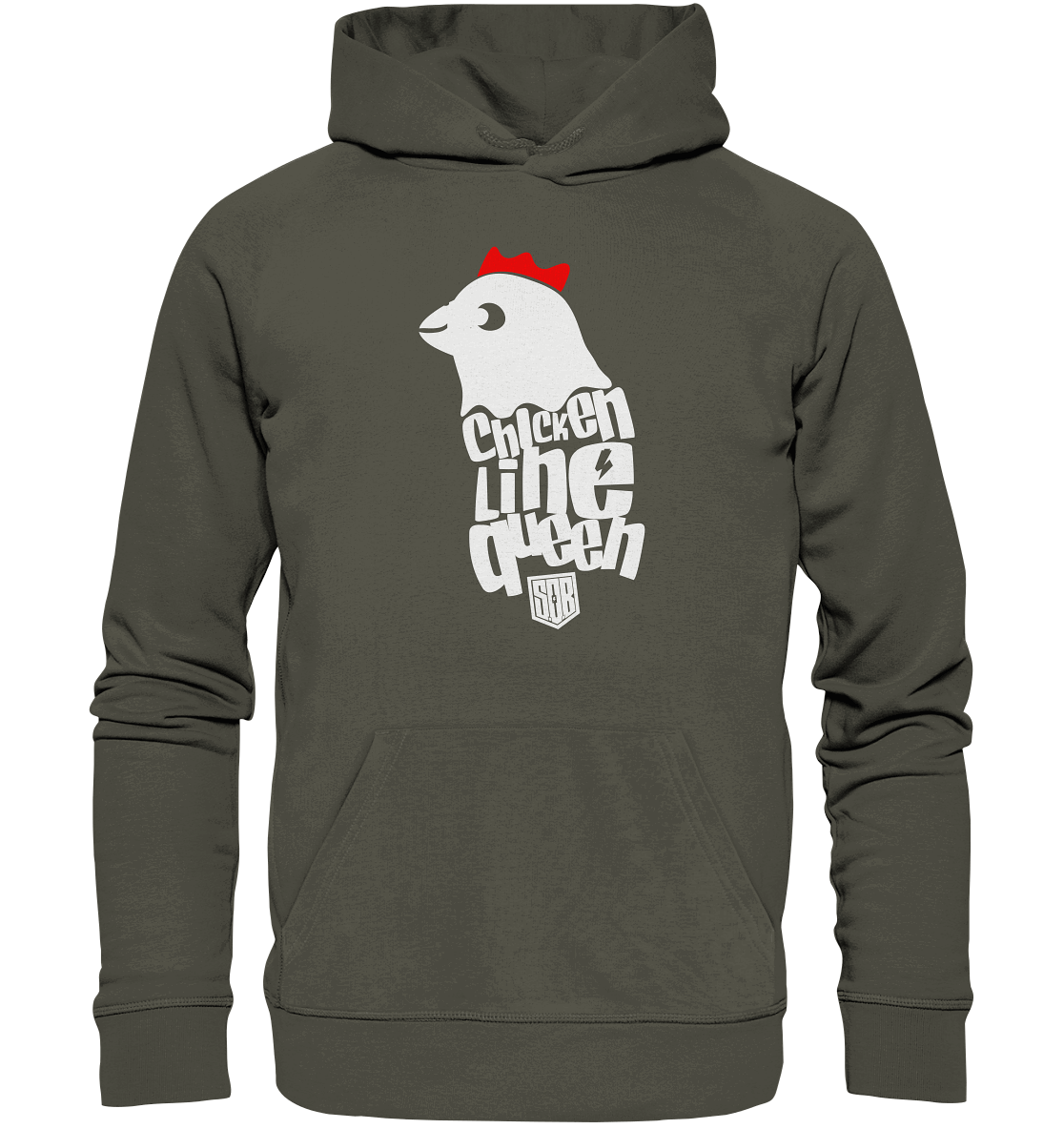 Shirtigo Hoodies Khaki / XS Chicken Line - Queen Weiß - Organic Basic Hoodie E-Bike-Community