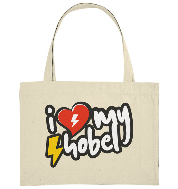 Shirtigo Taschen Natural / ca. 49x37 I Love my Hobel - (Flip Label) - Organic Shopping-Bag E-Bike-Community
