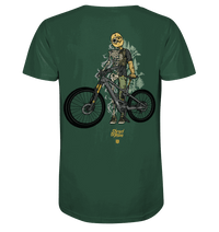 Shirtigo Unisex-Shirts Bottle Green / XS Shred or Alive - Backprint - Organic Shirt (Flip Label) E-Bike-Community
