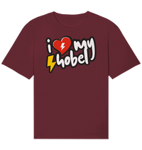 Shirtigo Unisex-Shirts Burgundy / XS I Love my Hobel - (Flip Label) - Organic Relaxed Shirt E-Bike-Community