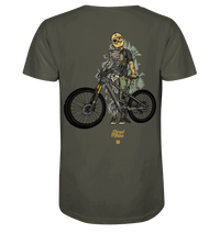 Shirtigo Unisex-Shirts Khaki / XS Shred or Alive - Backprint - Organic Shirt (Flip Label) E-Bike-Community
