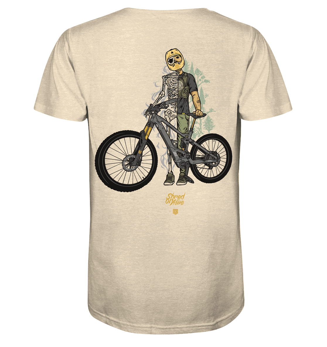 Shirtigo Unisex-Shirts Natural Raw / XS Shred or Alive - Backprint - Organic Shirt (Flip Label) E-Bike-Community