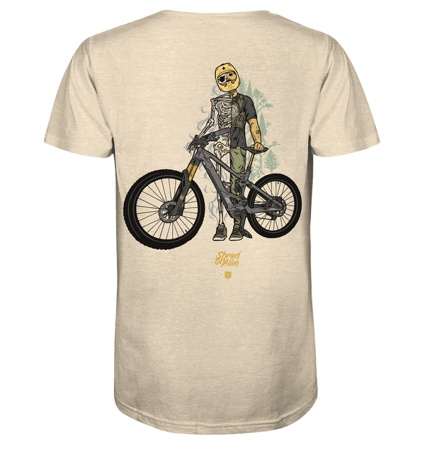 Shirtigo Unisex-Shirts Natural Raw / XS Shred or Alive - Backprint - Organic Shirt (Flip Label) E-Bike-Community