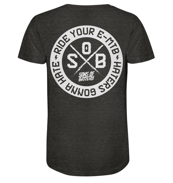Shirtigo V-Neck Shirts Dark Heather Grey / S Haters gonna Hate - Mens Organic V-Neck Shirt (Flip Label) E-Bike-Community