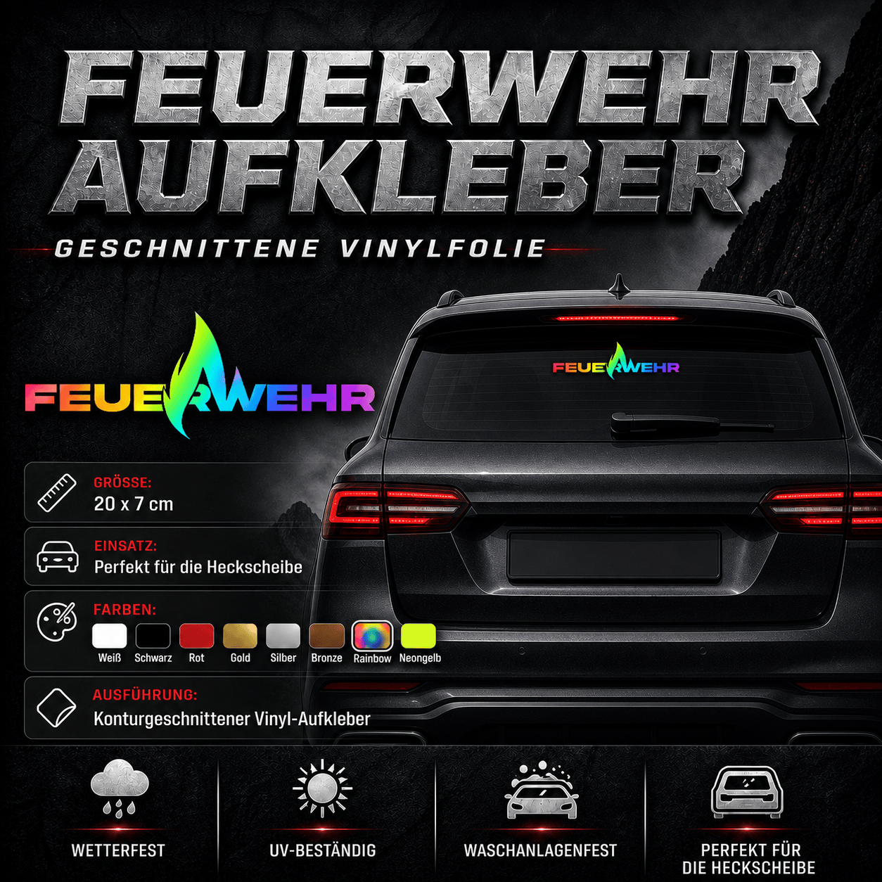 Sons of Battery - E-MTB Brand & Community 12 x 4 cm / Rainbow / Außenverklebt Feuerwehr Vinyl Aufkleber für die Heckscheibe E-Bike-Community
