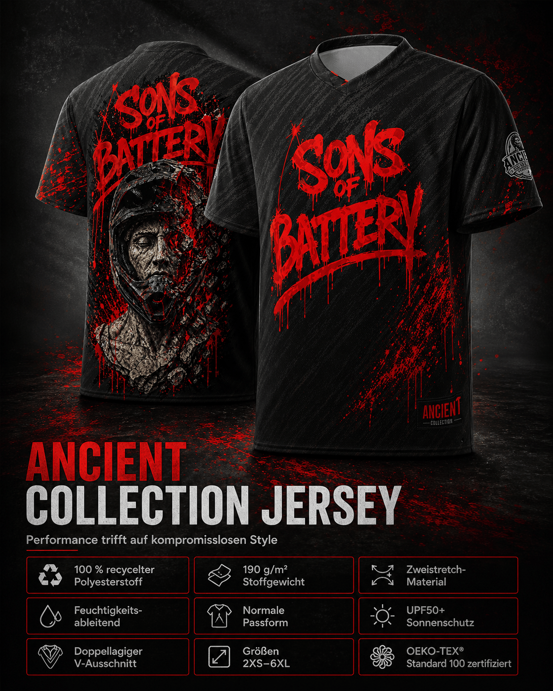 Sons of Battery® - E-MTB Brand & Community ANCIENT - BLOOD - Unisex Trikot E-Bike-Community