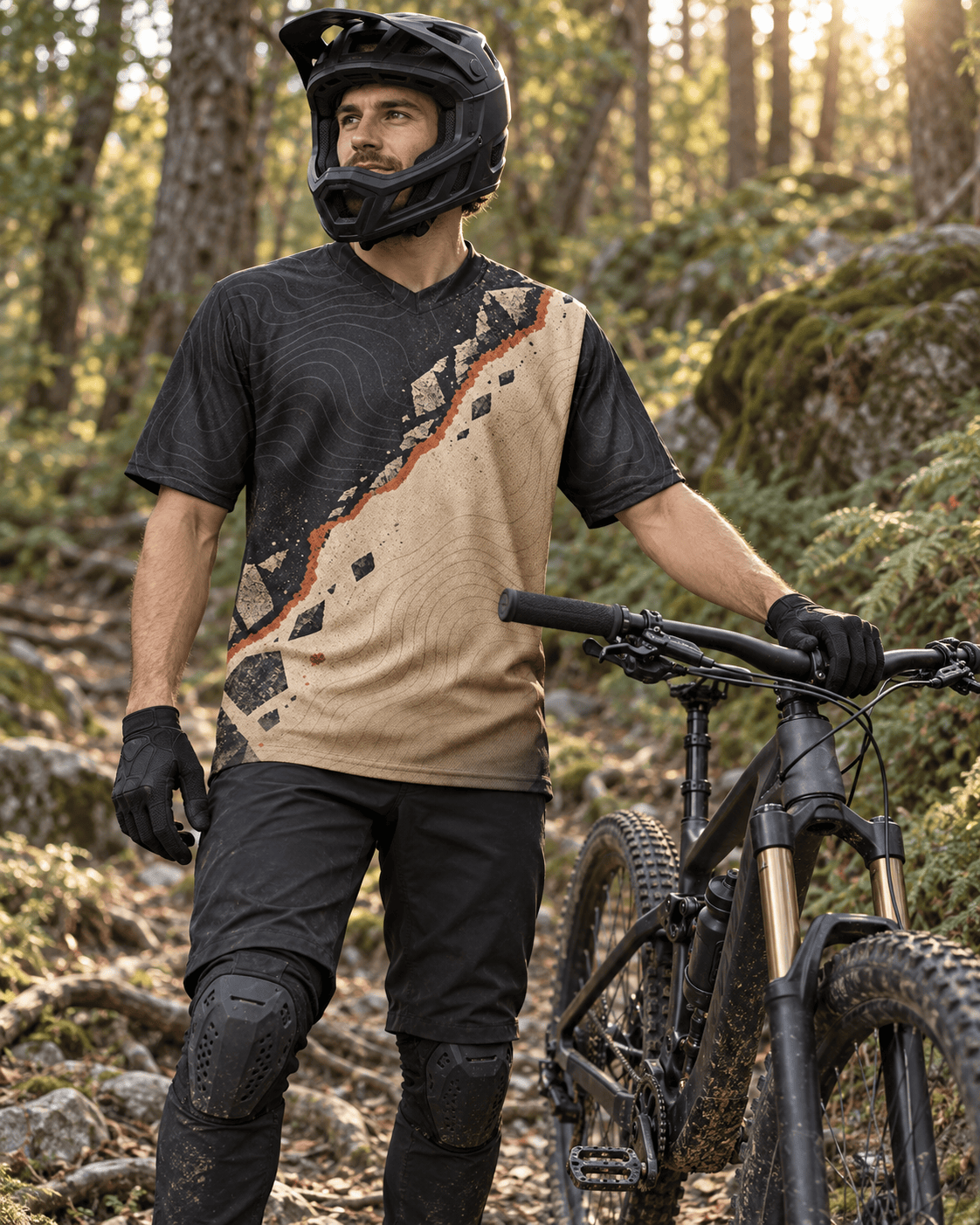 Sons of Battery® - E-MTB Brand & Community CUT-SEW Erdspalte - Recyceltes Unisex-Trikot mit Allover-Druck E-Bike-Community