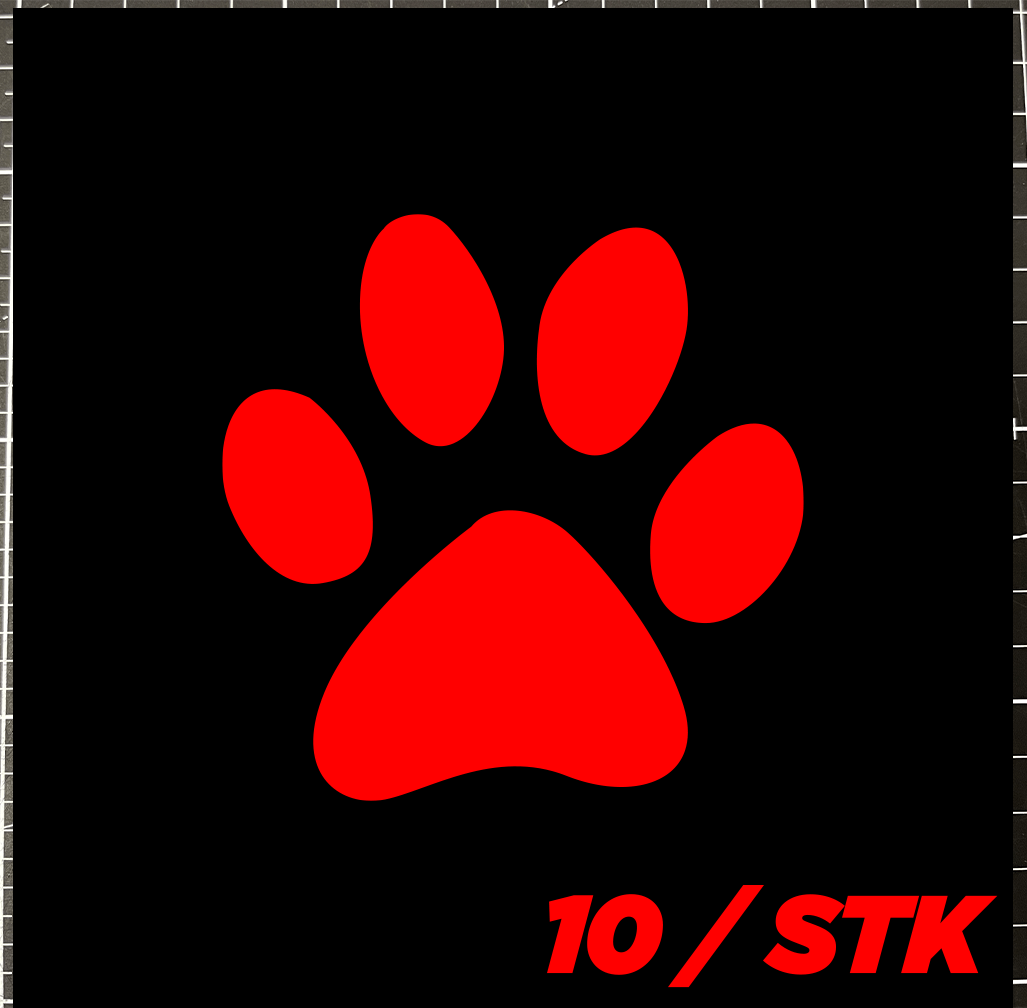 Sons of Battery - E-MTB Brand & Community Folien 4 x 4 cm (Hundeanhänger. Bike.Helm usw. / Neonrot Reflektierende Pfote - 10 Folienaufkleber E-Bike-Community