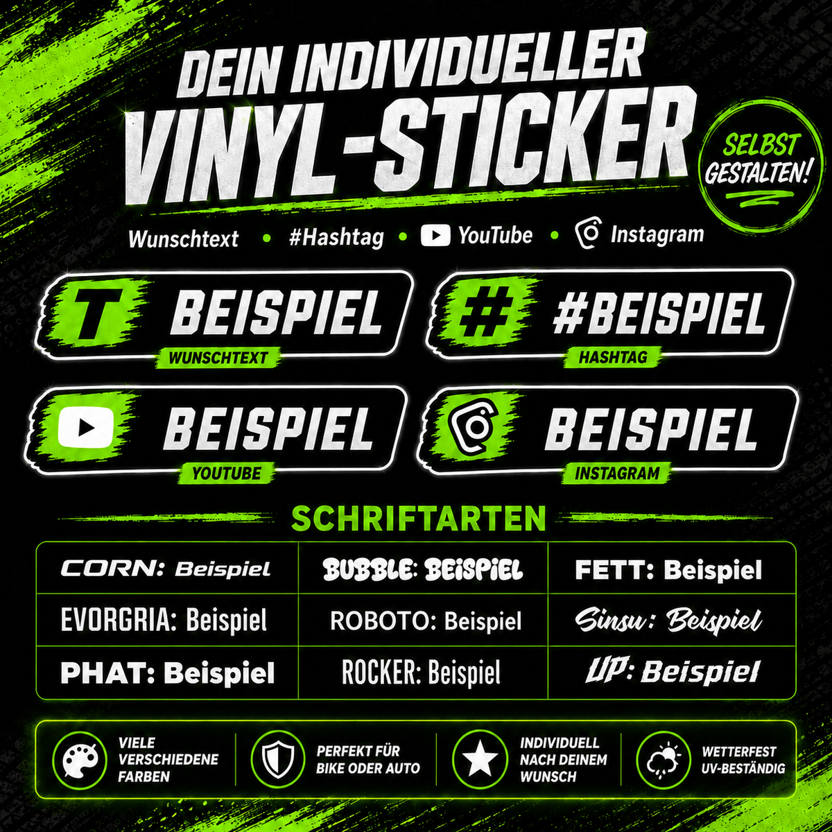 Sons of Battery - E-MTB Brand & Community Folien Individueller Vinyl Sticker – (4er-Pack) Wunschtext, Hashtags, YouTube und Instagram als persönlichen Vinyl Aufkleber E-Bike-Community