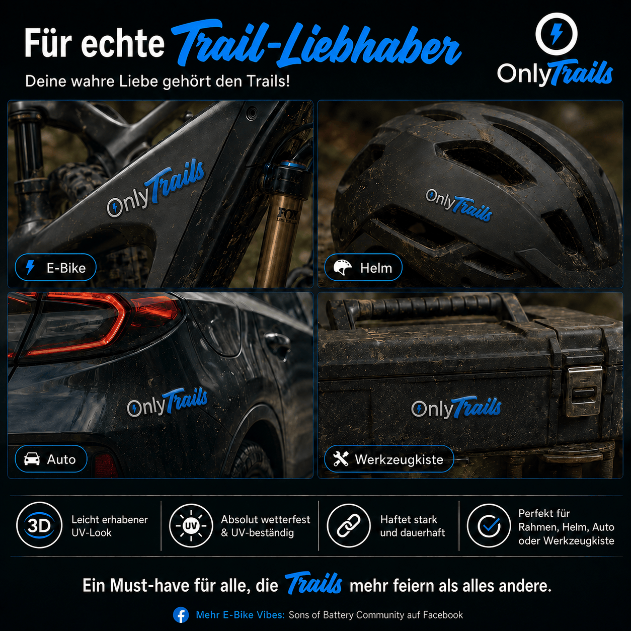 Sons of Battery - E-MTB Brand & Community Folien OnlyTrails - UV Aufkleber Set E-Bike-Community