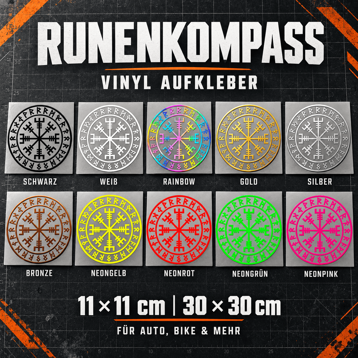 Sons of Battery - E-MTB Brand & Community Folien Runenkompass – Vinylaufkleber für Auto & Bike | 11 oder 30 cm E-Bike-Community