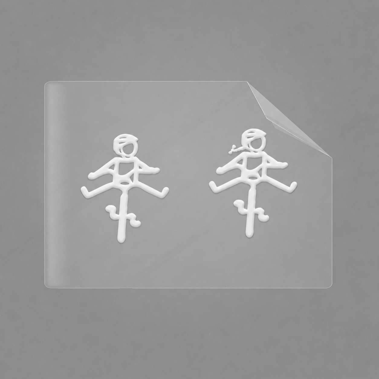Sons of Battery® - E-MTB Brand & Community Folien & Sticker 1x Helmut & Helmine / Weiß Helmut & Helmine - 2 x 2,5 cm UV Aufkleber - "Männchen mit Fahrrad und ausgestreckten Beinen" E-Bike-Community