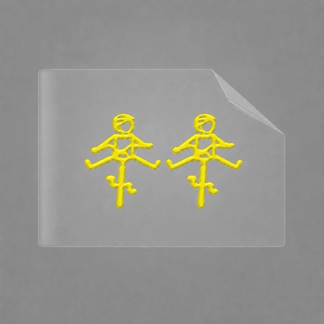 Sons of Battery® - E-MTB Brand & Community Folien & Sticker 2x HELMut / Gelb Helmut & Helmine - 2 x 2,5 cm UV Aufkleber - "Männchen mit Fahrrad und ausgestreckten Beinen" E-Bike-Community
