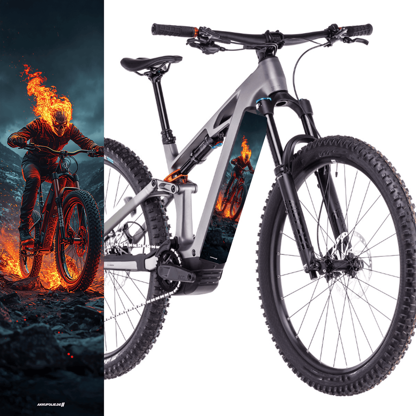 Sons of Battery® - E-MTB Brand & Community Folien & Sticker 48 cm x 12 cm Geister Biker -  Akku Abdeckung Cover Sticker Universal / Schutzfolie / für alle E-Bikes, Cube co. E-Bike-Community