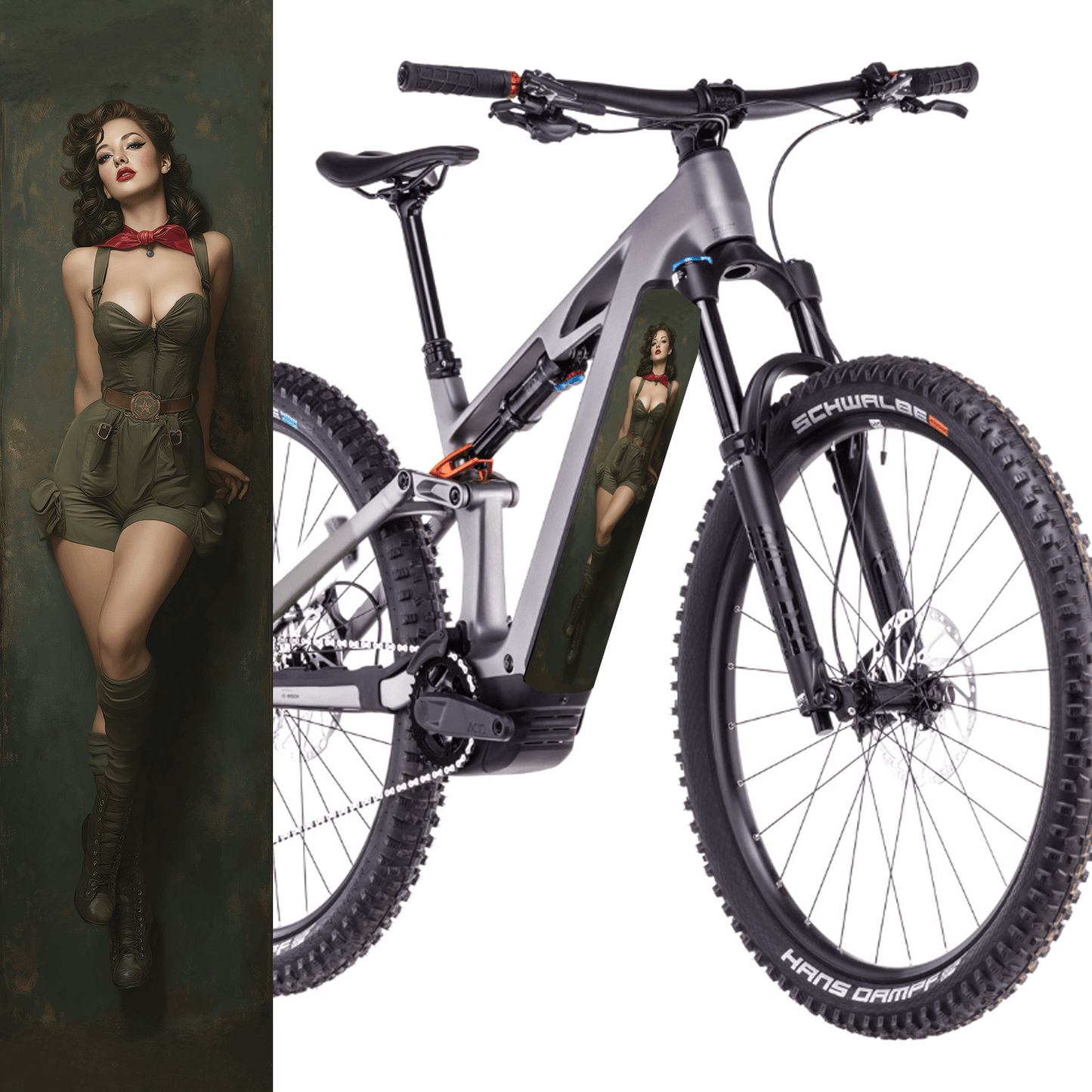 Sons of Battery® - E-MTB Brand & Community Folien & Sticker 48 cm x 12 cm Pinup Girl -  Akku Abdeckung Cover Sticker Universal / Schutzfolie / für alle E-Bikes E-Bike-Community