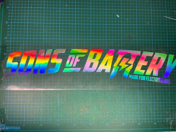 Sons of Battery - E-MTB Brand & Community Folien & Sticker 57 cm x 11.4 / Rainbow Heckscheibenaufkleber "Electrohead" E-Bike-Community