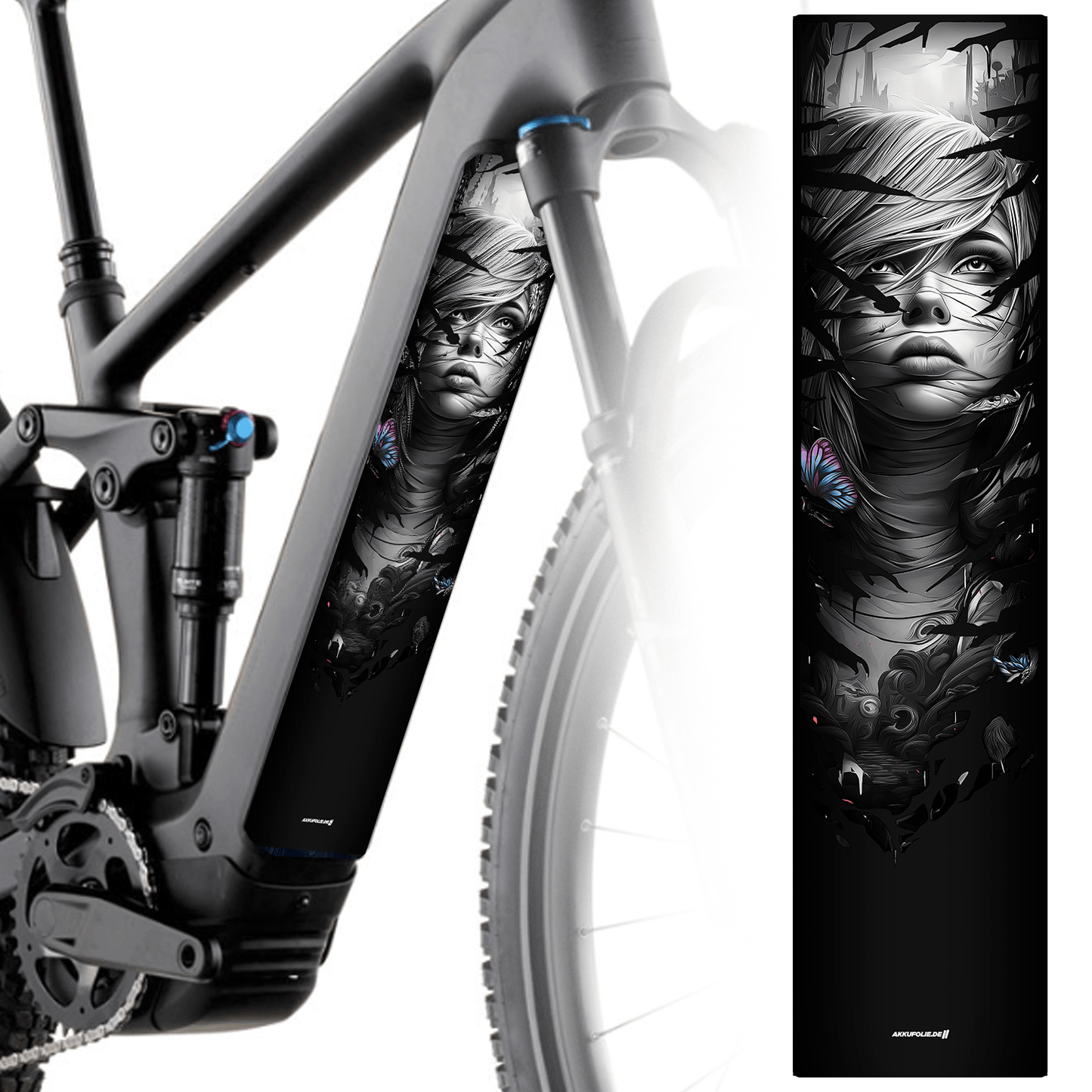 Sons of Battery® - E-MTB Brand & Community Folien & Sticker 60 cm x 14 cm Butterfly Girl -  Akku Abdeckung Cover  Universal E-Bike-Community